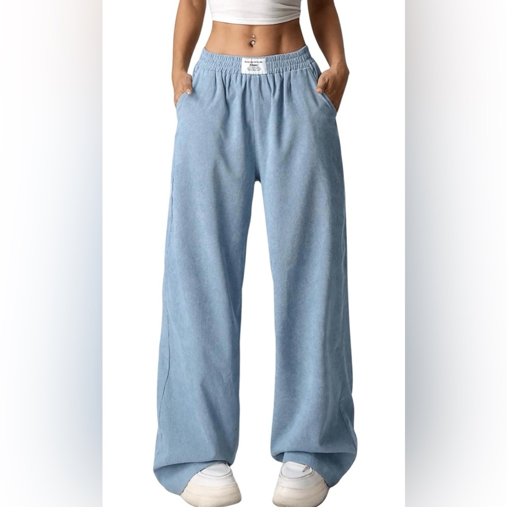 Women’s Wide Leg Corduroy Light Blue Pants